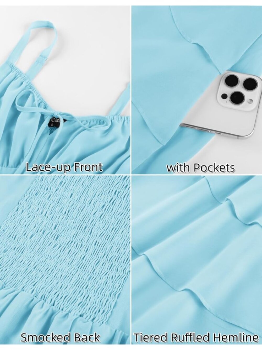 Women's Light Blue Hi Low Layer Ruffle Tie Ruched Chiffon Cocktail Maxi Dress - Picture 6 of 6